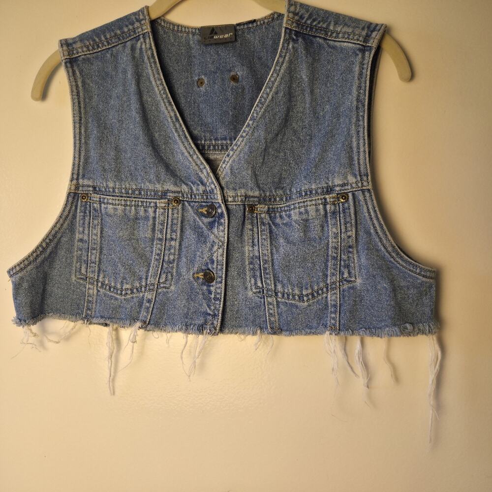 Lizwear V Neck Button Front Denim Cropped Vest Western 90s Vintage Grunge Sz S/M